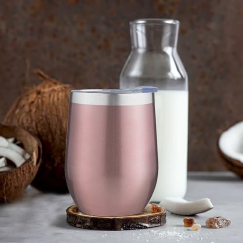 MEZMUT 12 Oz Insulated Wine Tumbler with Lid Double Wall Vacuum Stainless Steel Wine Glass Coffee Mug Insulated Tumbler Cup for Champaign, Cocktail, Beer (Rose Gold, 6 Pack) - Image 5