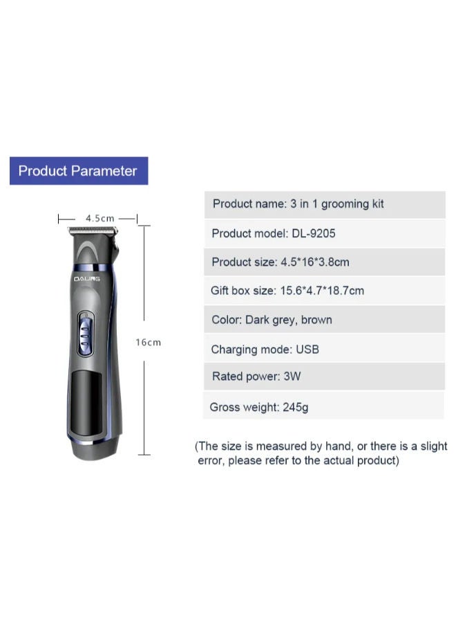 Daling Ear and Nose Hair Trimmer Rechargeable 3-in-1 Versatile for Men Professional Painless Electric Shaver for Nose Ear Beard Facial Pubic Hair Body Hair Trimmer for Men&Women, Wet or Dry Use - Image 2