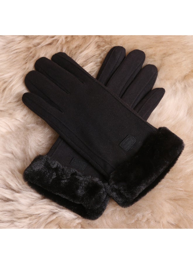Explosions De Velvet Thickened Touch Screen Gloves Three-dimensional Cut Cold-resistant Windproof Touch Screen Finger Cover Factory-Product Color:Black  - Image 1