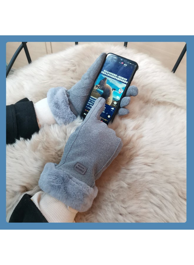 Explosions De Velvet Thickened Touch Screen Gloves Three-dimensional Cut Cold-resistant Windproof Touch Screen Finger Cover Factory-Product Color:Black  - Image 4