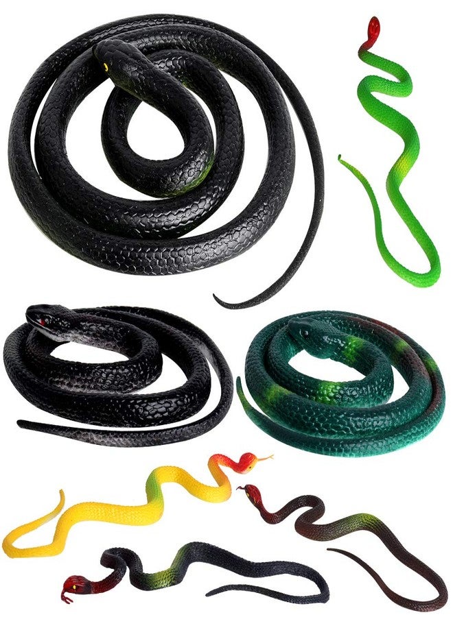 Outee 7 Pcs Realistic Rubber Snakes - Fake 15-47.2 Inch Black Snake Toys for Garden Props, Scaring Birds & Squirrels, Halloween & Easter Gifts, Lifelike Scary Gag Props - Image 1