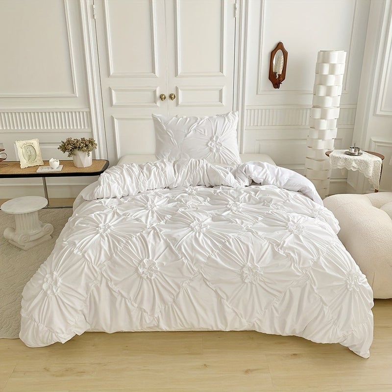 Floral Duvet Cover 2/3pcs Set (1 Duvet Cover And 1/2 Pillowcases), Pleated Floral Design, Easy Fashion, All-Season Bedroom Bedding, with Zipper And Corner Straps, Suitable for Women And Men - Image 1