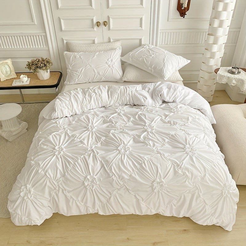 Floral Duvet Cover 2/3pcs Set (1 Duvet Cover And 1/2 Pillowcases), Pleated Floral Design, Easy Fashion, All-Season Bedroom Bedding, with Zipper And Corner Straps, Suitable for Women And Men - Image 3