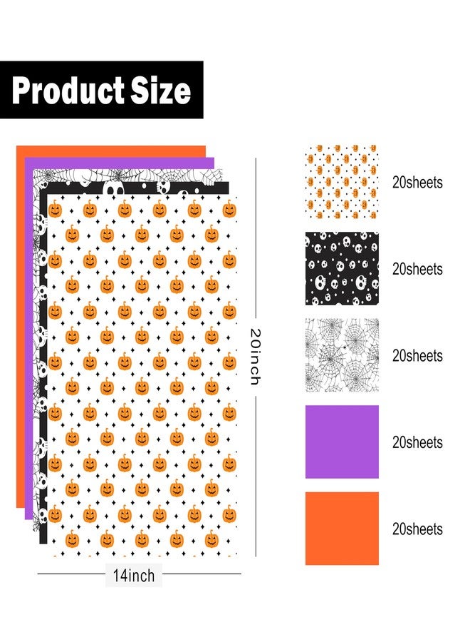 Bobobag 100 Sheets Halloween Tissue Paper for Gift Bags,14"X20" Orange Tissue Paper Purple Pumpkin Spider Various Designs for Halloween Paper Art Deco. - Image 2