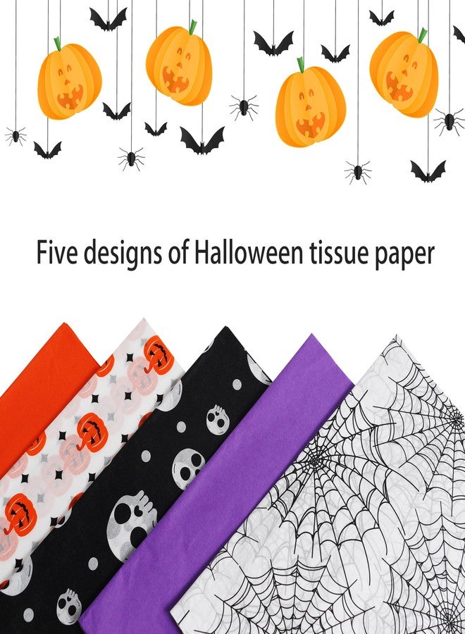 Bobobag 100 Sheets Halloween Tissue Paper for Gift Bags,14"X20" Orange Tissue Paper Purple Pumpkin Spider Various Designs for Halloween Paper Art Deco. - Image 5