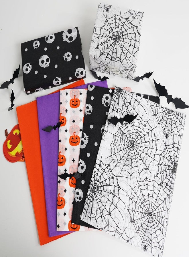 Bobobag 100 Sheets Halloween Tissue Paper for Gift Bags,14"X20" Orange Tissue Paper Purple Pumpkin Spider Various Designs for Halloween Paper Art Deco. - Image 4