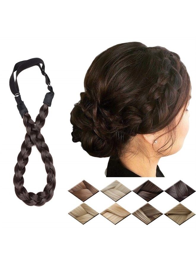 S-noilite Braided Hair band Plaited Headband Elastic Stretch Wide Plaited Braids Braided Headband Synthetic Hairpiece Chunky Braided Headband Trendy Girls Women (Small-three strands braided, dark brown) - Image 1