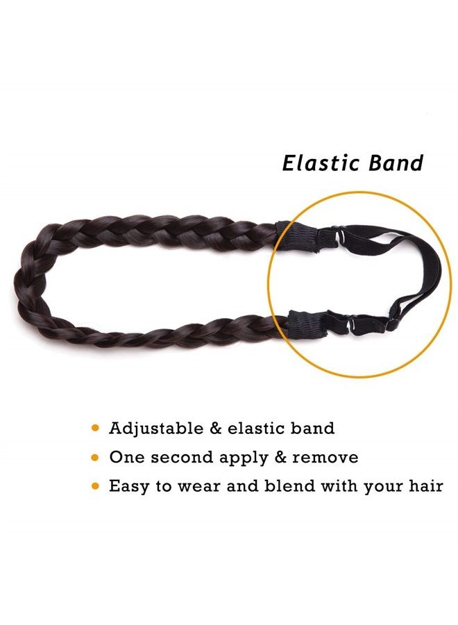 S-noilite Braided Hair band Plaited Headband Elastic Stretch Wide Plaited Braids Braided Headband Synthetic Hairpiece Chunky Braided Headband Trendy Girls Women (Small-three strands braided, dark brown) - Image 2