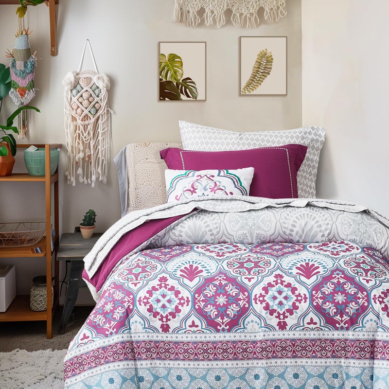 Degrees of Comfort Twin XL Complete Comforter Sets Lattice Boho Bed in A BagMicrofiber Bedding Set with Side Pockets Matching Decorative Pillow 6 Piece Purple