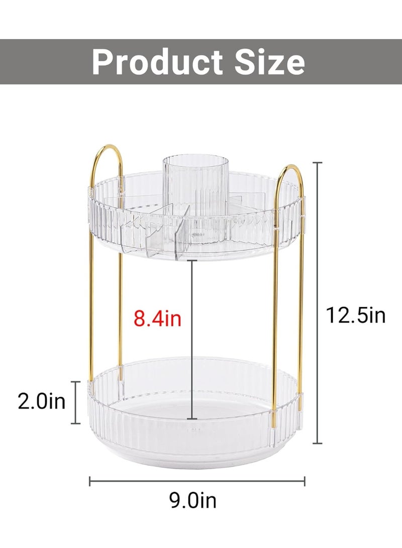 Asaiwei 360° Rotating Makeup Organizer, Large Capacity 2-Tier Makeup Organizer, Cosmetics, Skincare & Toiletries Organizer, Bathroom Cosmetic Storage Organizer (Transparent) - Image 3