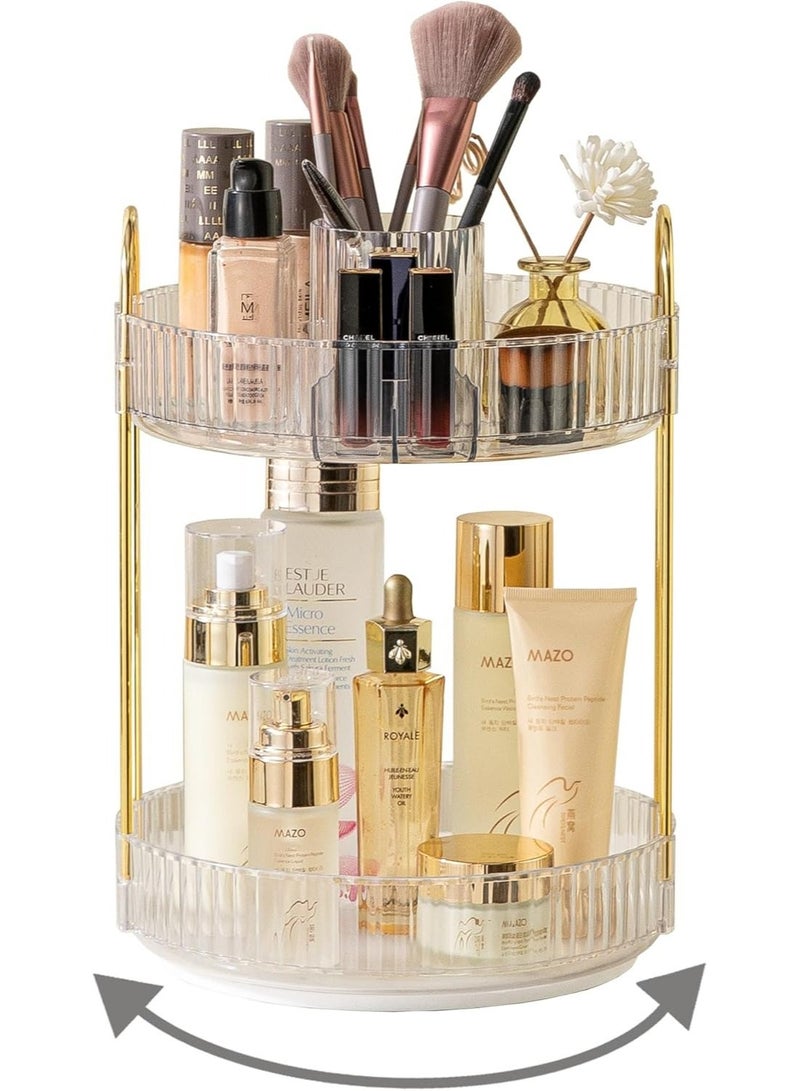 Asaiwei 360° Rotating Makeup Organizer, Large Capacity 2-Tier Makeup Organizer, Cosmetics, Skincare & Toiletries Organizer, Bathroom Cosmetic Storage Organizer (Transparent) - Image 1
