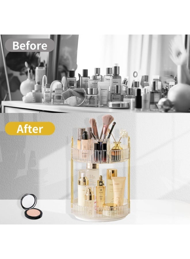 Asaiwei 360° Rotating Makeup Organizer, Large Capacity 2-Tier Makeup Organizer, Cosmetics, Skincare & Toiletries Organizer, Bathroom Cosmetic Storage Organizer (Transparent) - Image 2