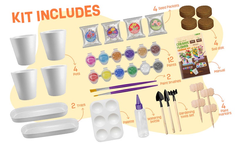 ون تو فور 4 Set Paint & Plant Ceramic Flower Gardening Kit - Arts and Crafts for Kids Ages 4-6, Art Supplies Crafts for Girls Ages 8-12, Toys Birthday Gifts for Girls Boys Ages 4 5 6 7 8 9 10 11 12 - Image 3