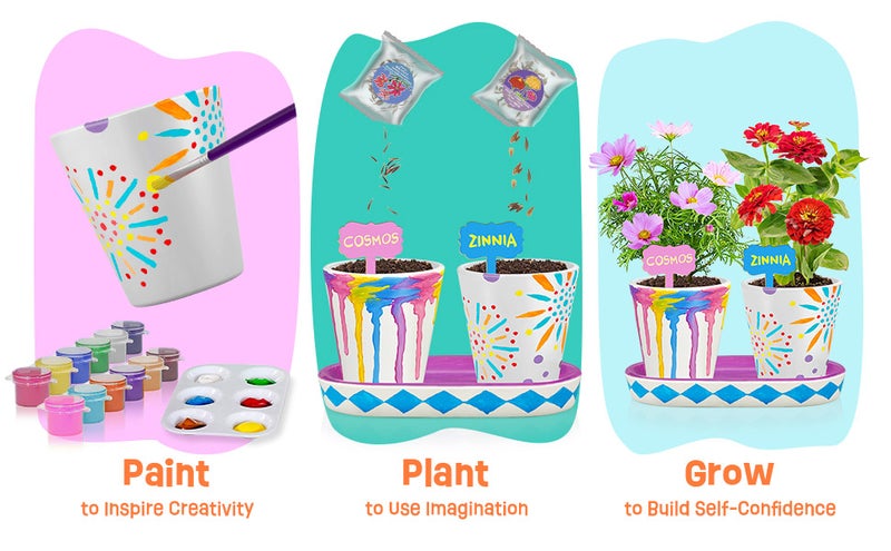 ون تو فور 4 Set Paint & Plant Ceramic Flower Gardening Kit - Arts and Crafts for Kids Ages 4-6, Art Supplies Crafts for Girls Ages 8-12, Toys Birthday Gifts for Girls Boys Ages 4 5 6 7 8 9 10 11 12 - Image 5
