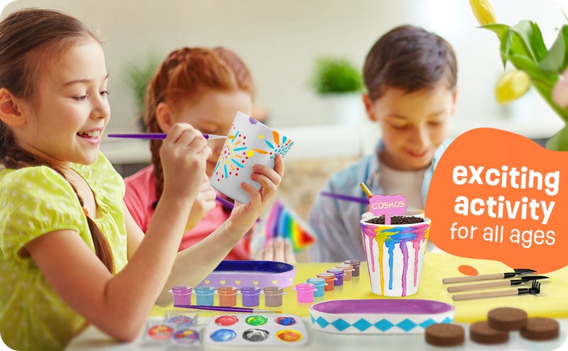 ون تو فور 4 Set Paint & Plant Ceramic Flower Gardening Kit - Arts and Crafts for Kids Ages 4-6, Art Supplies Crafts for Girls Ages 8-12, Toys Birthday Gifts for Girls Boys Ages 4 5 6 7 8 9 10 11 12 - Image 2