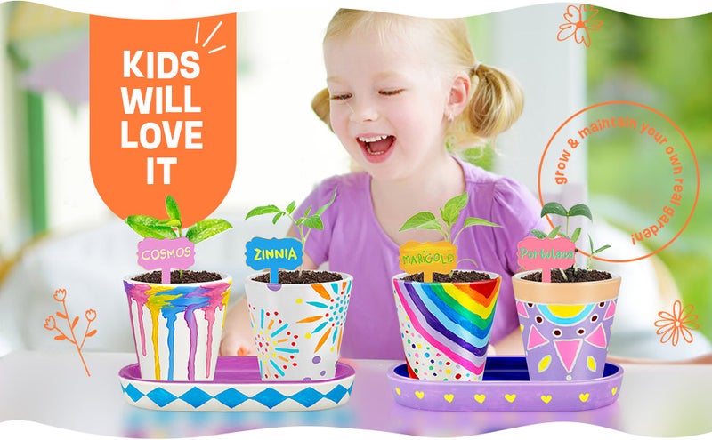 ون تو فور 4 Set Paint & Plant Ceramic Flower Gardening Kit - Arts and Crafts for Kids Ages 4-6, Art Supplies Crafts for Girls Ages 8-12, Toys Birthday Gifts for Girls Boys Ages 4 5 6 7 8 9 10 11 12 - Image 4