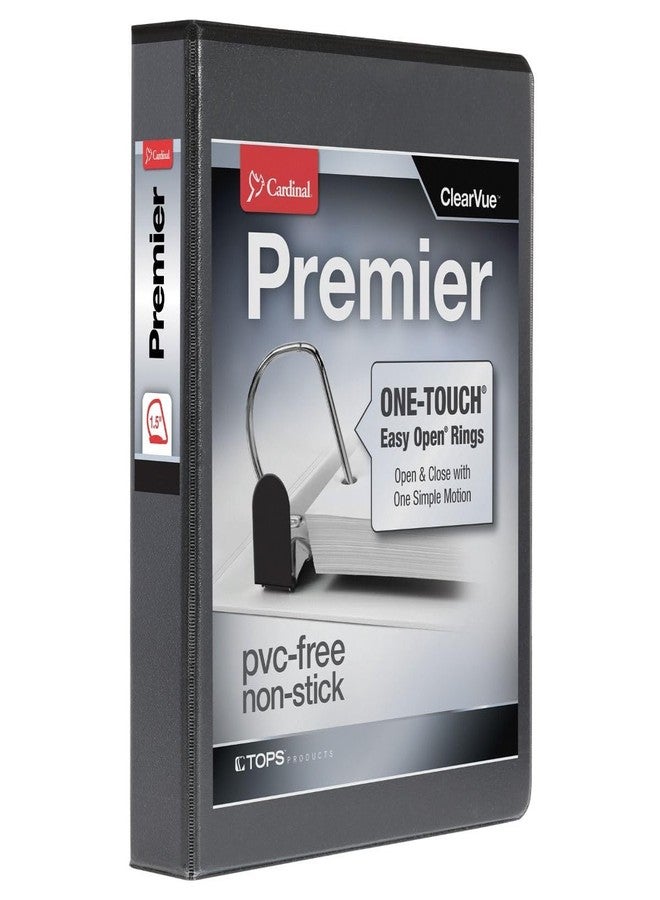 Cardinal 3 Ring Binder, 1.5 Inch Premier Easy Open Binder, ONE-TOUCH Locking Slant-D Rings, 400-Sheet Capacity, ClearVue Cover, PVC-Free, Black (10311) - Image 1