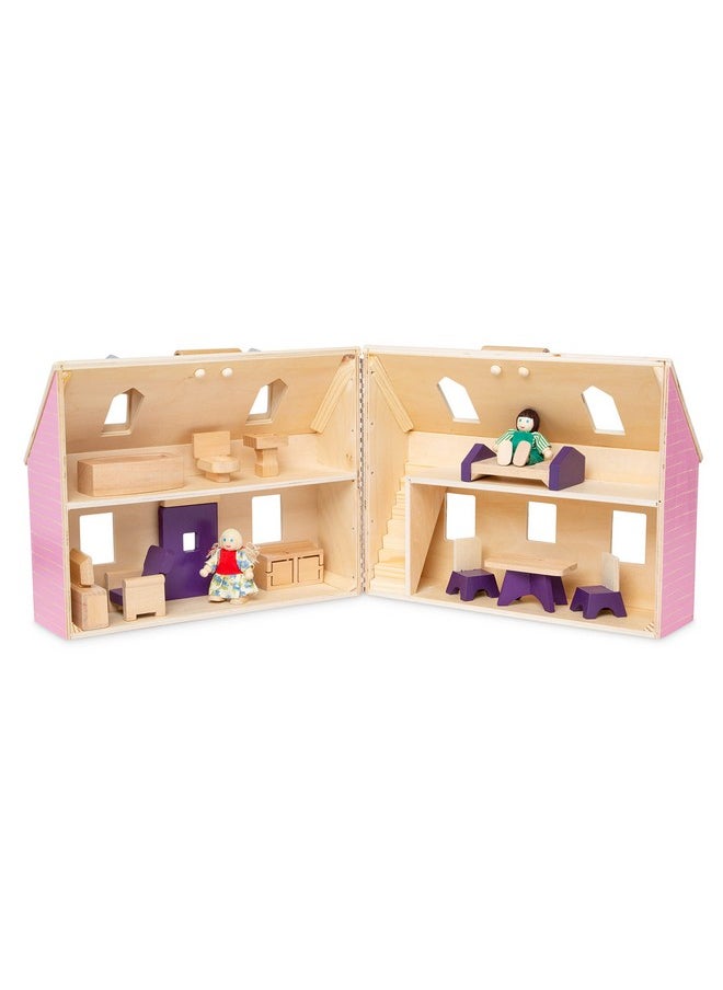 Melissa & Doug - Fold And Go Wooden Dollhouse With 2 Dolls And Wooden Furnituremultione Size - Image 1