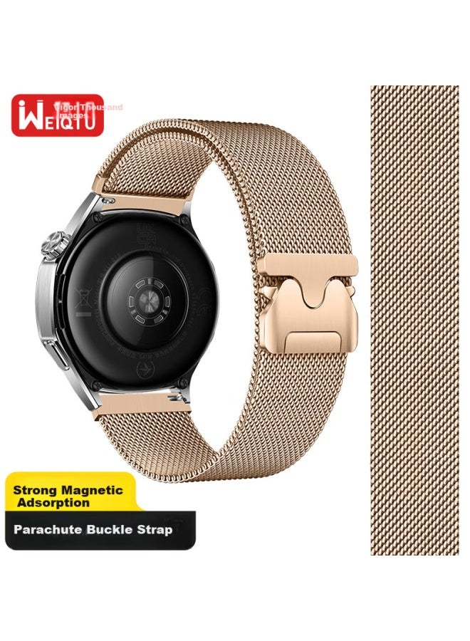 Wei Qiantu سوار Milanese Mesh مع مشبك معدني وامتصاص مغناطيسي لساعة هواوي Watch Strap Gt5/5pro/gt4/watch4pro - 46/48mm، وردي ذهبي - Image 1