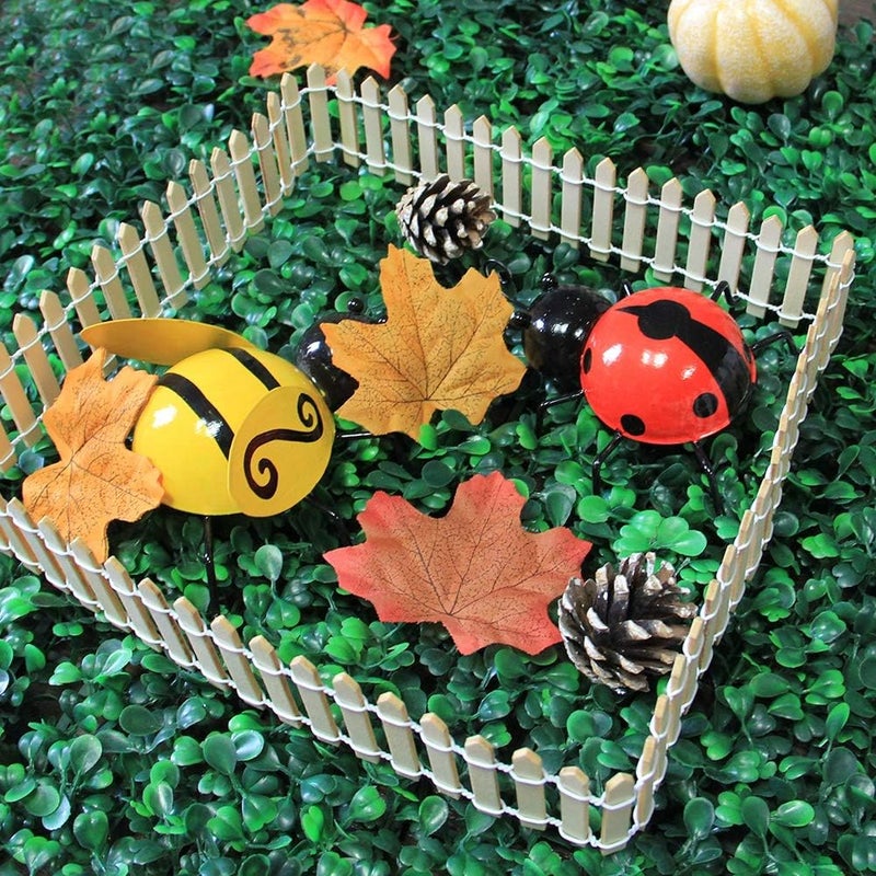 Prsildan 40 Inches Miniature Fairy Garden Fence, DIY Wood Picket Fence Mini Ornament for Home Garden - Image 3