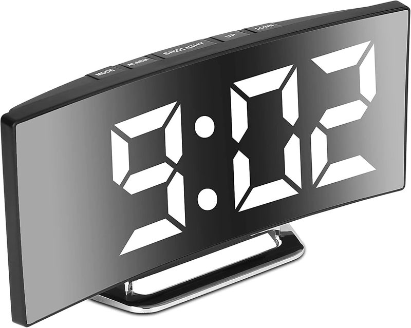 Reacher Curved Mirror Digital Alarm Clock, 7 Inch LED Mirror Screen Alarm Clock on Bed, Snooze Mode, 2 Brightnesses, Alarm Clock for Bedroom, Kitchen, Office, USB Charging and Battery Power - Image 1