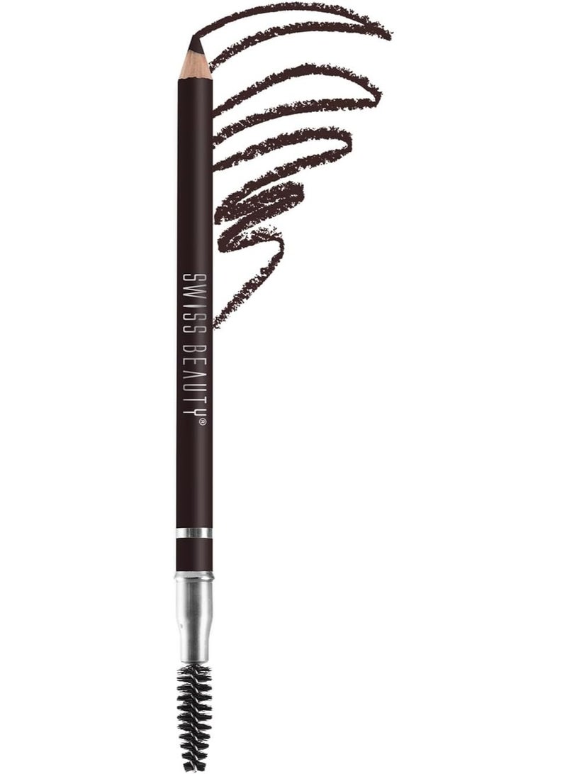 Swiss Beauty Eyebrow Definer Pencil With Spoolie | Smudge Proof, Waterproof And Pigmented Eyebrow Pencil |Shade - Deep Brown, 1.5Gm - Image 1