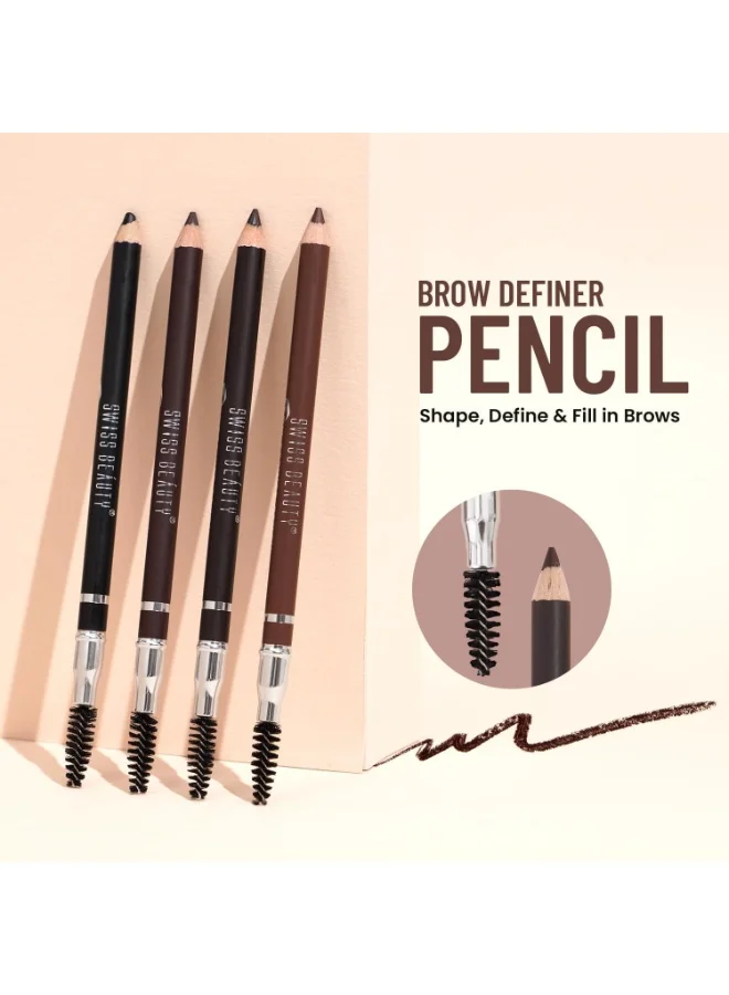 سويس بيوتي Swiss Beauty Eyebrow Definer Pencil With Spoolie | Smudge Proof, Waterproof And Pigmented Eyebrow Pencil |Shade - Deep Brown, 1.5Gm