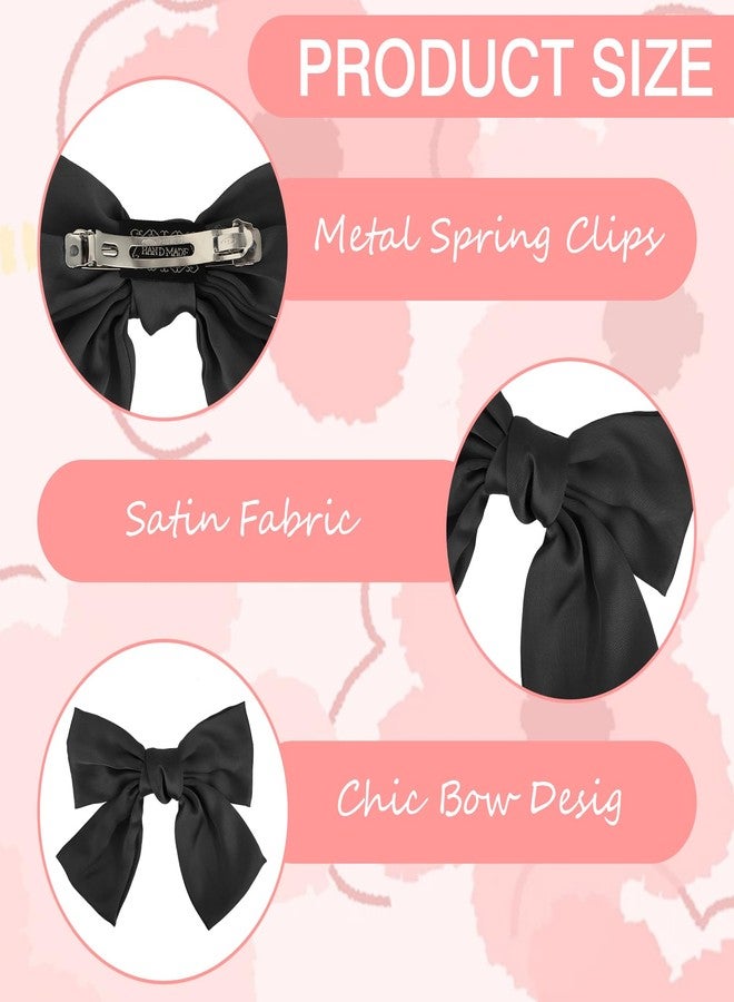 Andibro 2 Pcs 6'' Hair Bows for Women, Short Satin Hair Bow Clips, Silky Double Layer Big Hair Bows Black Hair Bow Barrettes Cute French Hair Styling Accessories for Women Girls(Black) - Image 4