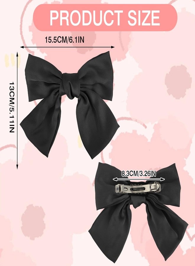 Andibro 2 Pcs 6'' Hair Bows for Women, Short Satin Hair Bow Clips, Silky Double Layer Big Hair Bows Black Hair Bow Barrettes Cute French Hair Styling Accessories for Women Girls(Black) - Image 5