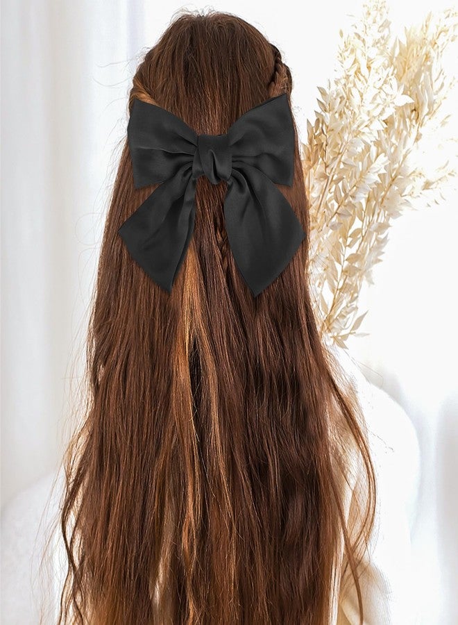 Andibro 2 Pcs 6'' Hair Bows for Women, Short Satin Hair Bow Clips, Silky Double Layer Big Hair Bows Black Hair Bow Barrettes Cute French Hair Styling Accessories for Women Girls(Black) - Image 3