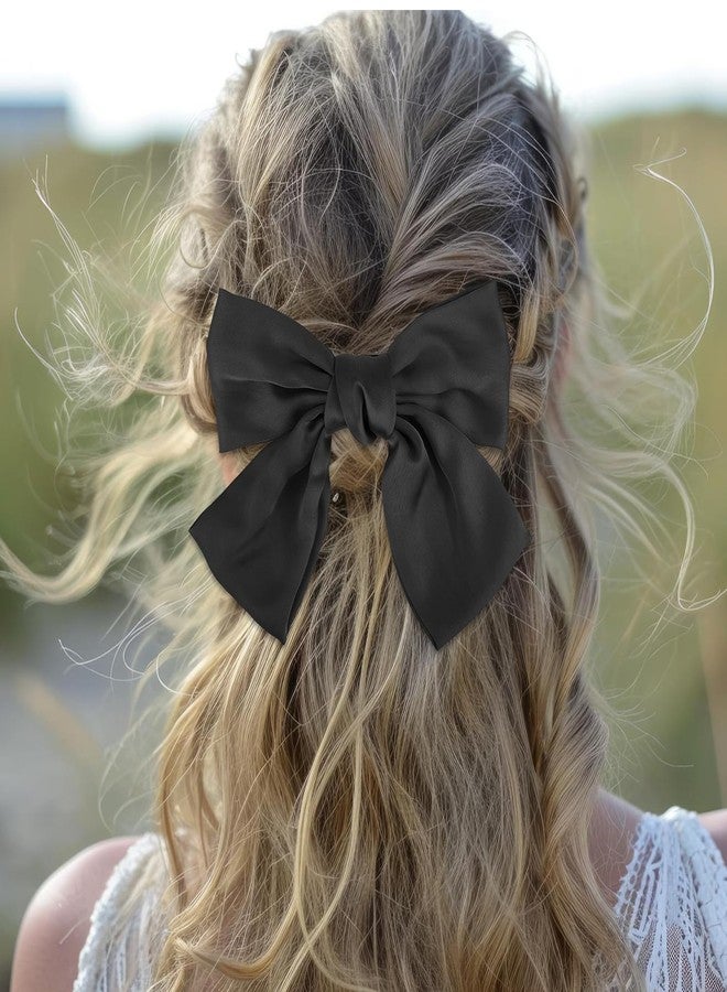 Andibro 2 Pcs 6'' Hair Bows for Women, Short Satin Hair Bow Clips, Silky Double Layer Big Hair Bows Black Hair Bow Barrettes Cute French Hair Styling Accessories for Women Girls(Black) - Image 2