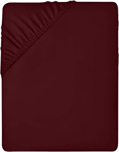 Utopia Bedding Fitted Sheet Double Burgundy  Deep Pocket 14 inch 35 cm  Easy Care  Soft Brushed Microfibre Fabric  Shrinkage and Fade Resistant  Bottom Sheet