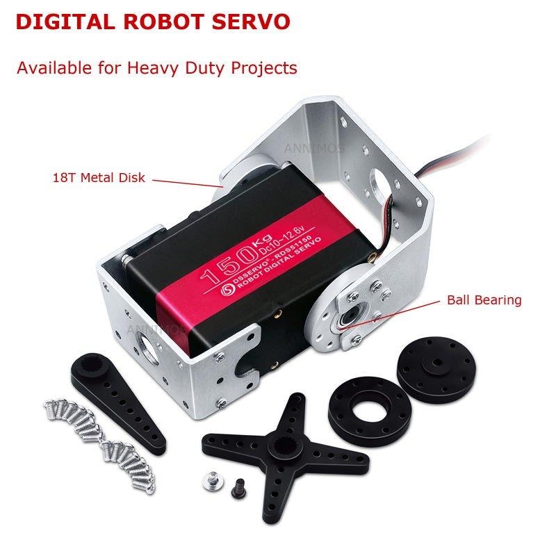 ANNIMOS 150KG Robot Servo Motor 12V High Voltage High Torque Steel Gear Large Digital Steering Servos with Mount Brackets - Image 2