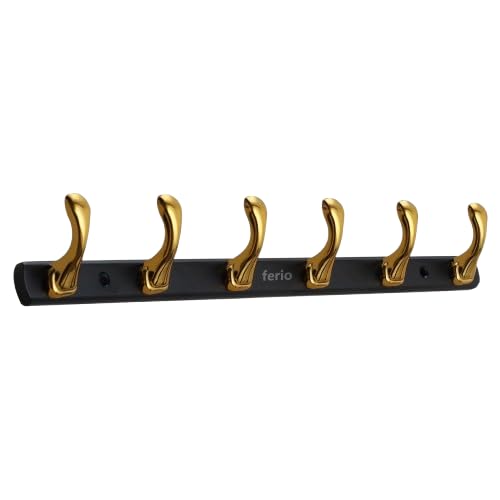 FERIO Gold & Black Finish Cloth Hanger for Wall – Heavy Duty Zinc Cloth Hanging Hook with 6 Curved Hooks, Better Than Self Adhesive Wall Hooks, Smooth Designed Door Hook (Pack of 2) - Image 3