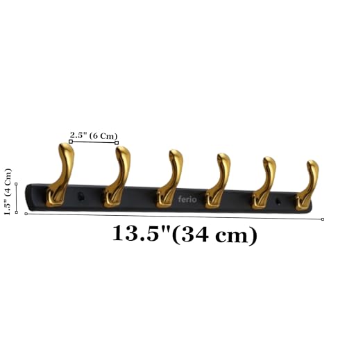 FERIO Gold & Black Finish Cloth Hanger for Wall – Heavy Duty Zinc Cloth Hanging Hook with 6 Curved Hooks, Better Than Self Adhesive Wall Hooks, Smooth Designed Door Hook (Pack of 2) - Image 2