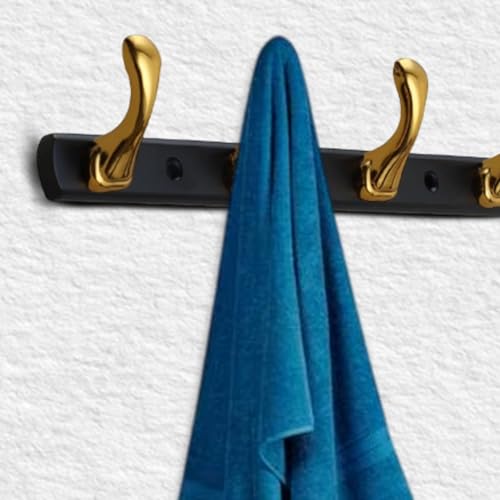 FERIO Gold & Black Finish Cloth Hanger for Wall – Heavy Duty Zinc Cloth Hanging Hook with 6 Curved Hooks, Better Than Self Adhesive Wall Hooks, Smooth Designed Door Hook (Pack of 2) - Image 4