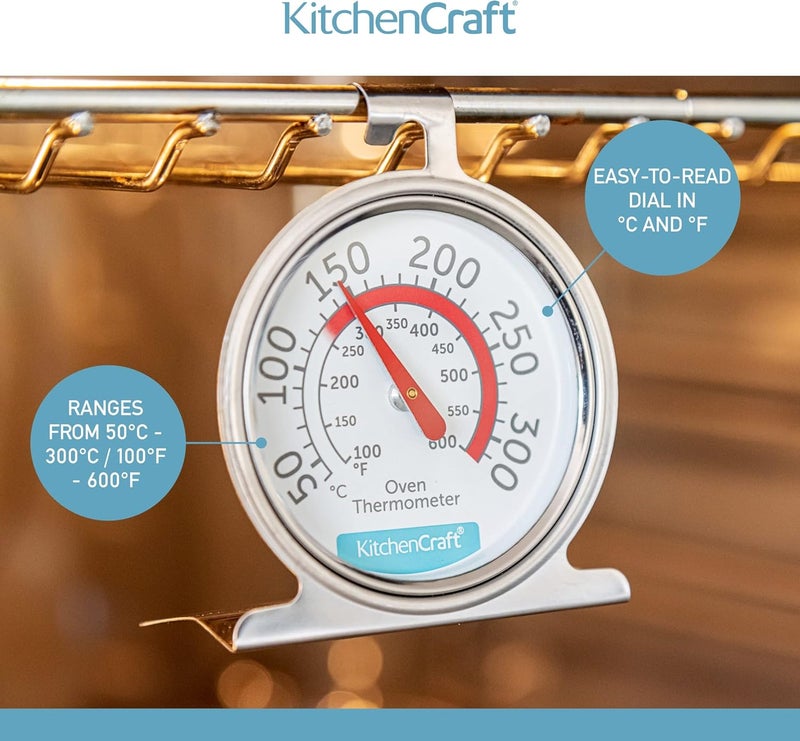 KitchenCraft Oven Thermometer, Stainless Steel Over Thermometer for Fan Oven and Gas Oven, 6.5 x 8 cm, Silver - Image 4
