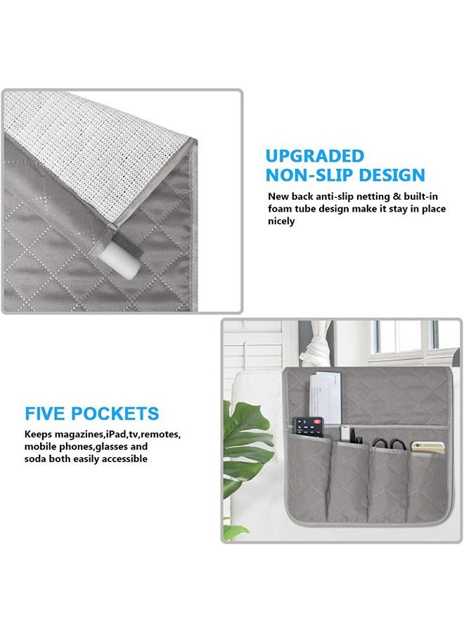 Storage Box, Sofa Arm Organizer, TV Remote Control Storage Rack, Non-slip Storage for Recliner Sofa with 5 Pockets for Mobile Tv Remote Control Magazine (Grey) - Image 2