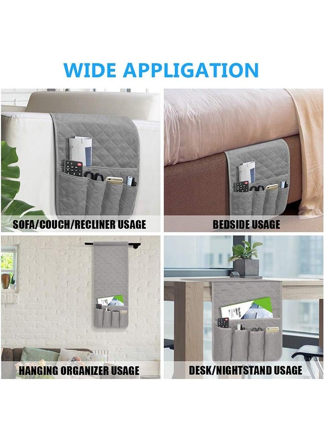 Storage Box, Sofa Arm Organizer, TV Remote Control Storage Rack, Non-slip Storage for Recliner Sofa with 5 Pockets for Mobile Tv Remote Control Magazine (Grey) - Image 5