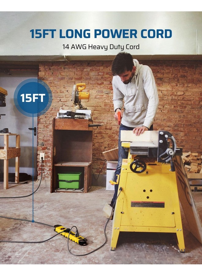 DEWENWILS Metal Power Strip, 6-Outlet Heavy Duty Surge Protector with 15FT Long Cord, UL Listed, 14AWG/3C, 15A Circuit Breaker, 900 Joules, Low Profile Flat Plug, Wall Mountable - Image 4