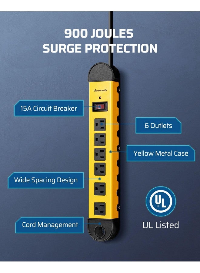 DEWENWILS Metal Power Strip, 6-Outlet Heavy Duty Surge Protector with 15FT Long Cord, UL Listed, 14AWG/3C, 15A Circuit Breaker, 900 Joules, Low Profile Flat Plug, Wall Mountable - Image 1