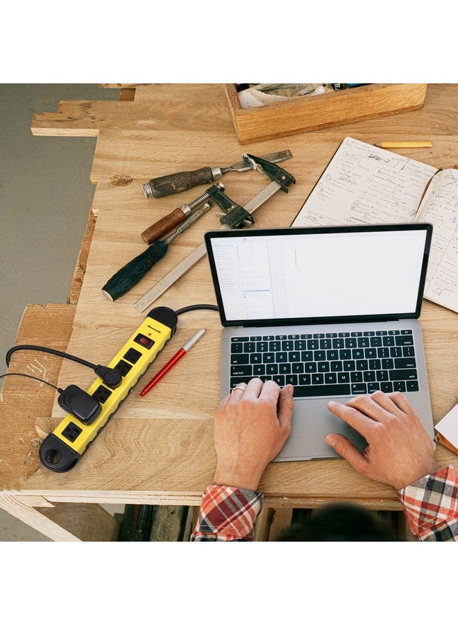 DEWENWILS Metal Power Strip, 6-Outlet Heavy Duty Surge Protector with 15FT Long Cord, UL Listed, 14AWG/3C, 15A Circuit Breaker, 900 Joules, Low Profile Flat Plug, Wall Mountable - Image 3