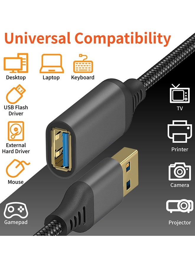 USB Extensions Cable High Speed USB 3.0 Extension Cord Type A Male to Female Sturdy Braided Material Fast Data Transfer Compatible with USB Keyboard,Mouse,Flash Drive,10FT - Image 3