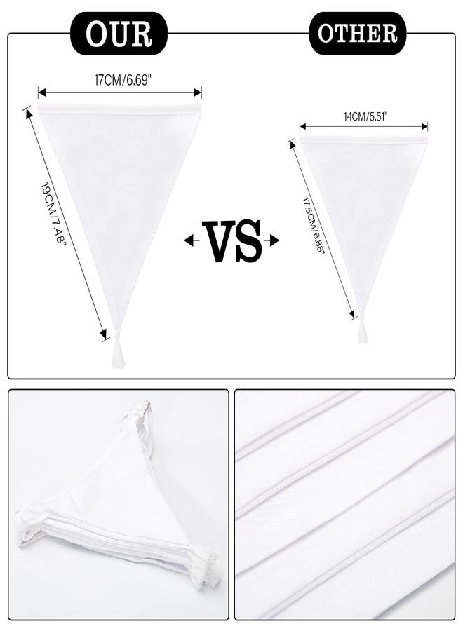 G2PLUS 10.8Ft Cotton Triangle Bunting Banner - 12pcs White Fabric Pennant Flag with Tassels, Double Side Triangle Banner Garland for Weddings, Birthdays, Garden & Baby Showers - Image 2