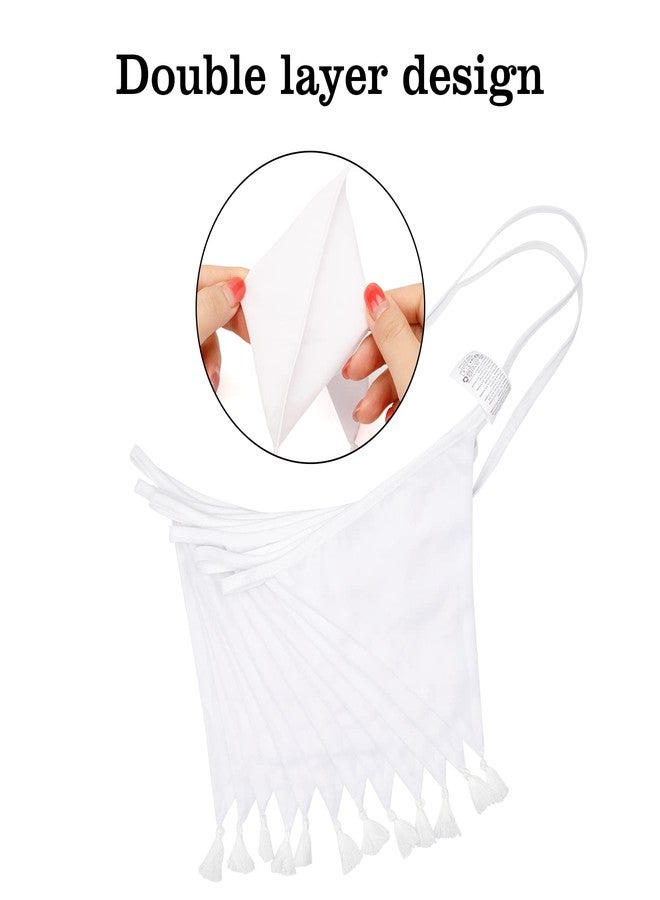 G2PLUS 10.8Ft Cotton Triangle Bunting Banner - 12pcs White Fabric Pennant Flag with Tassels, Double Side Triangle Banner Garland for Weddings, Birthdays, Garden & Baby Showers - Image 3