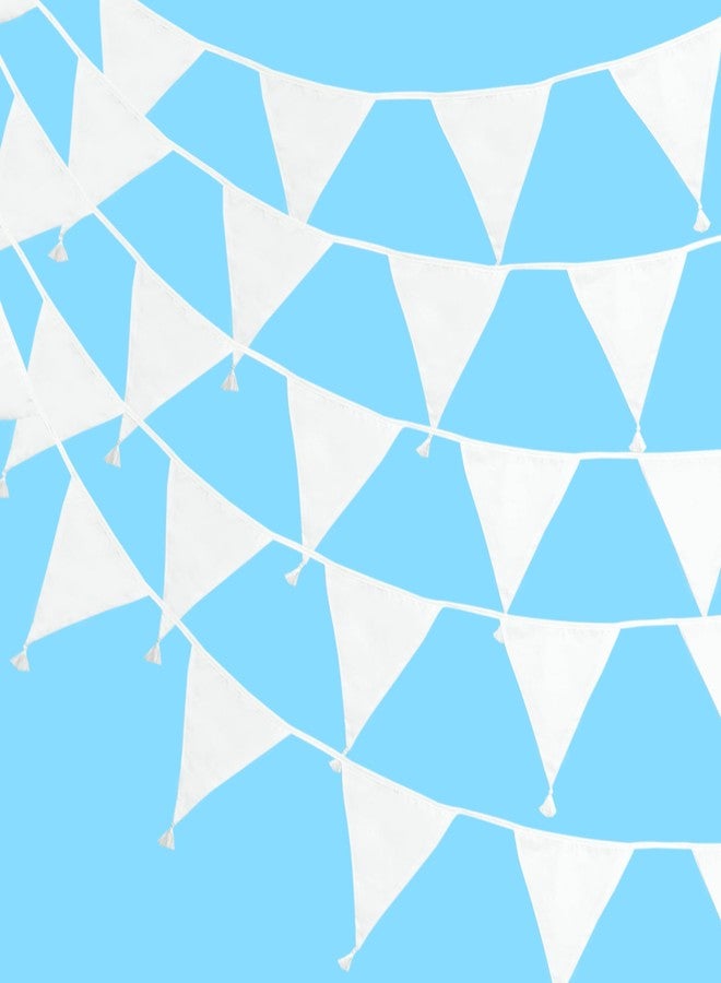 G2PLUS 10.8Ft Cotton Triangle Bunting Banner - 12pcs White Fabric Pennant Flag with Tassels, Double Side Triangle Banner Garland for Weddings, Birthdays, Garden & Baby Showers - Image 1