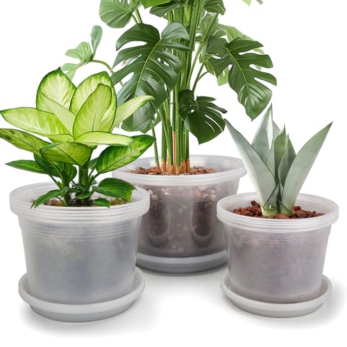 HKKZYT 81012 Inch Clear Nursery Pots with Drainage and Sacuers 15 Pack Plastic Pots for Plants Indoor Outdoor Variety Large Clear Pots for Flowers Succulents 81012inx5pcs - Image 1