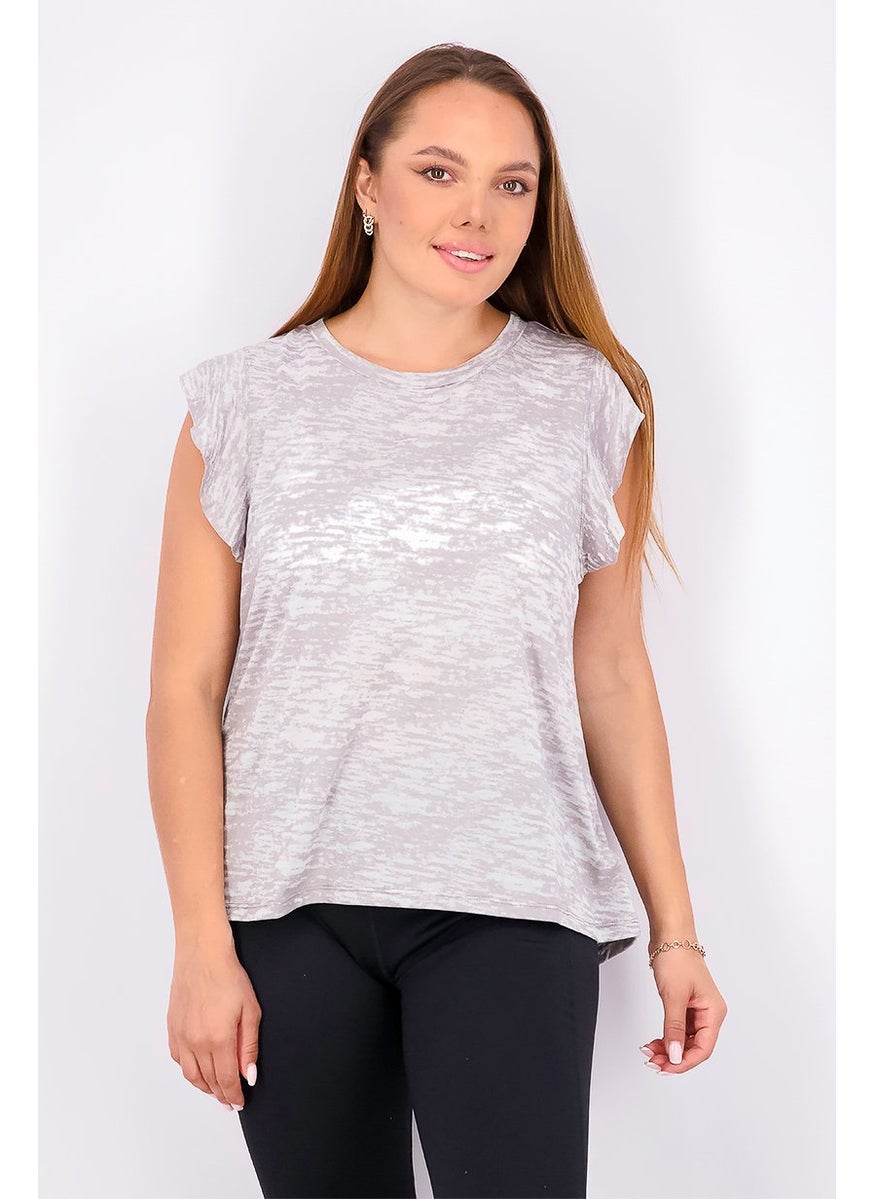 Betsey Johnson Women Round Neckline Shortsleeve Top, Pewter  - Image 1
