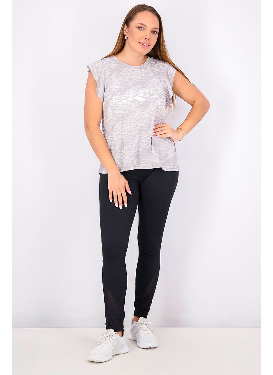 Betsey Johnson Women Round Neckline Shortsleeve Top, Pewter  - Image 4