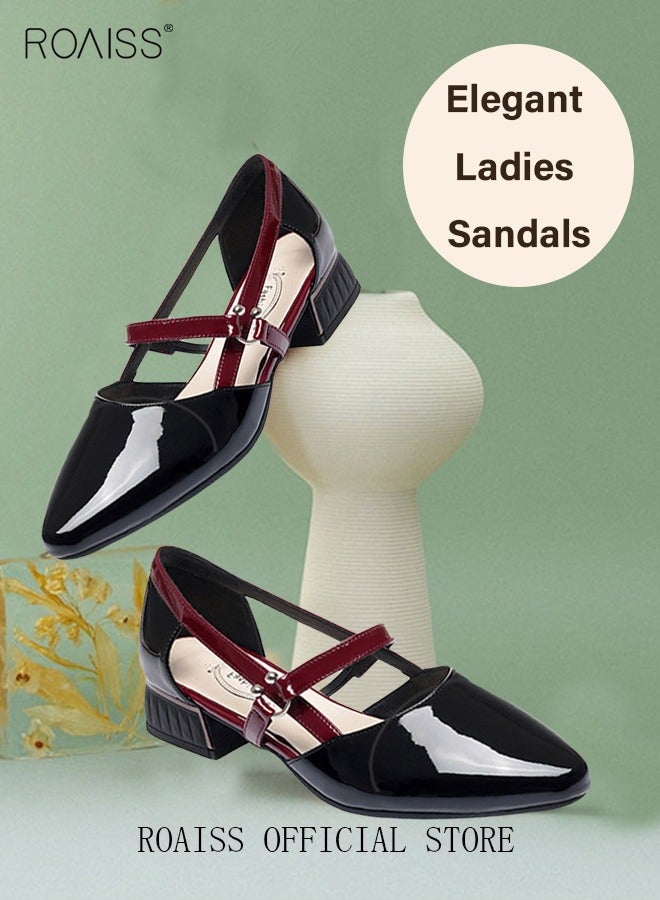 roaiss Low-Heeled Sandals Women's New British Style Thick-Heeled Sandals Fashion Comfortable Outer Wear Ladies Shallow Mouth Pointed Pumps Shoes - Image 3